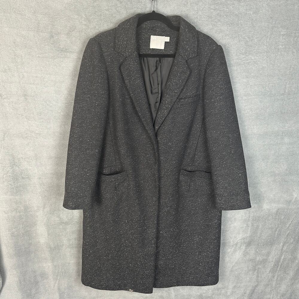 ASOS Coat Womens 12 Black Wool Blend Lined Snap Preppy Career Minimalist Long